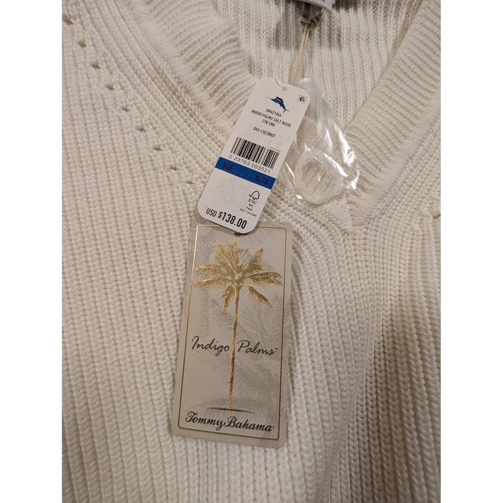 Tommy Bahama Women's Ivory V Neck Knit Sweater Oversize Dolman Coastal Vacay  XL - Picture 10 of 16